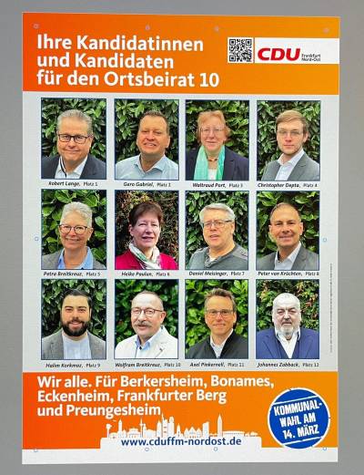 Unser aktuelles Kommunahlwahlplakat der Ortsbeiratskandidaten - Unser aktuelles Kommunahlwahlplakat der Ortsbeiratskandidaten
